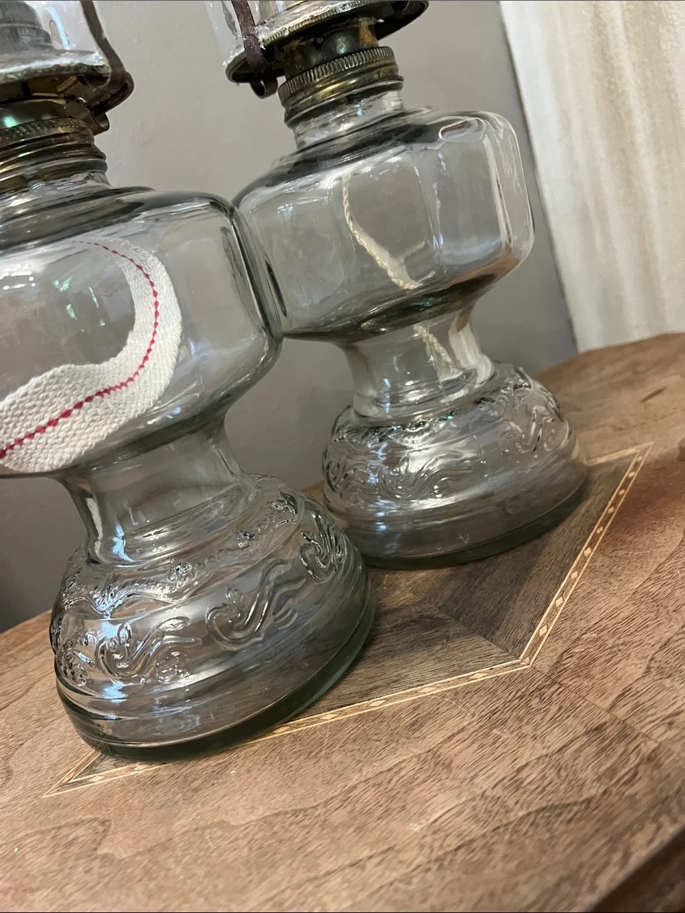 Matching Vintage Glass Hurricane Oil Lamps